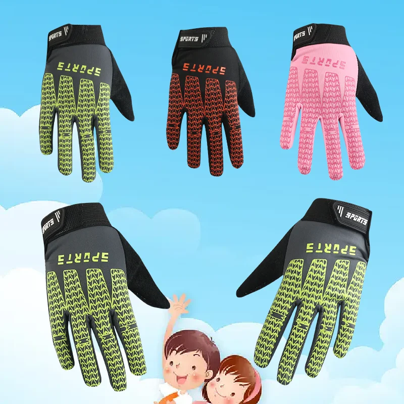 Children's cycling gloves, ages 5-13, all finger outdoor sports, cycling, mountain biking, anti slip, fashionable, simple, and a