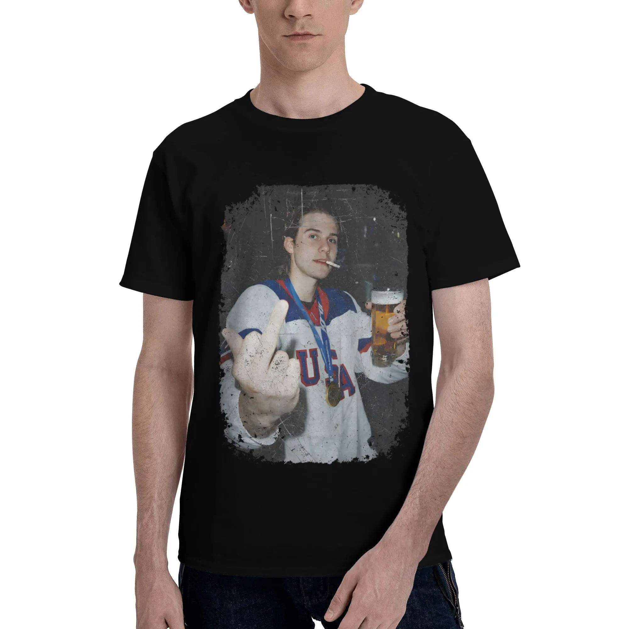 Summer Jack Hughes Usa Gold Hockey T Shirt for Men Women  Pure Cotton T-shirts Short Sleeve Clothes