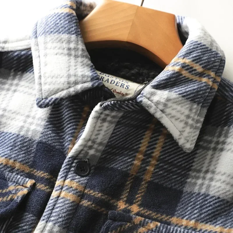 Mens Winter Fleece Linend Warm Plaid Shirt Jacket Casual Long Sleeve Flannel Checked Shirt Men Western Cowboy Button Up Chemise