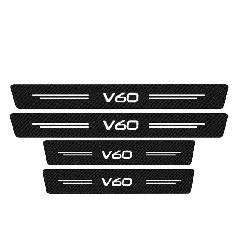 4Pcs Car Door Sill Carbon Fiber Leather Protector Sticker for Volvo V60 V 60 Threshold Pedal Protect Decor Decal Accessories