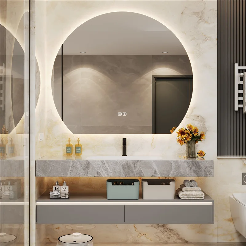 New Hotel Style Vanity Ceramic One-Piece Basin Seamless Sintered Stone Bathroom Cabinet Face Wash Hand Sink Counter Furniture
