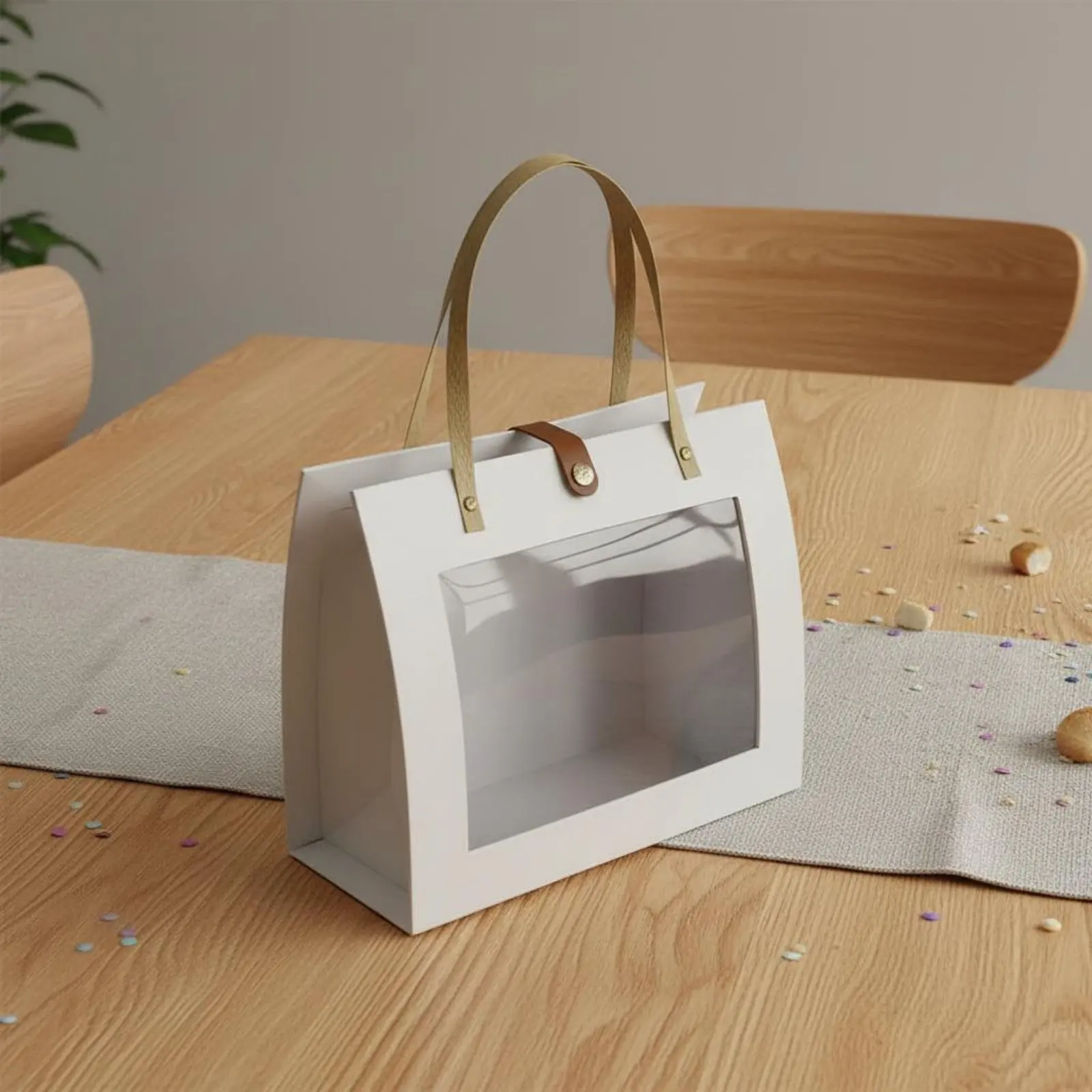 

Подарочный пакет с прозрачным окном, простой в использовании, бумажный, с ручками, усиленным дном, для флористов