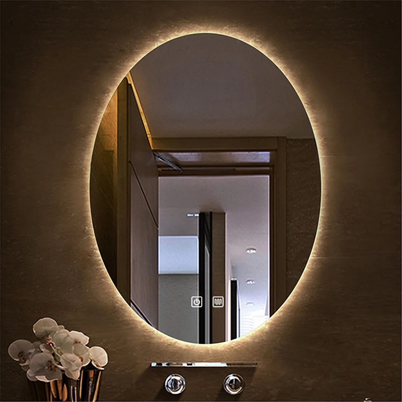 

Oval Bathroom Smart Mirror With Warm White Color LED Light Anti-fog Makeup Mirror Backlight Touch Switch Dimming Vanity Mirrors