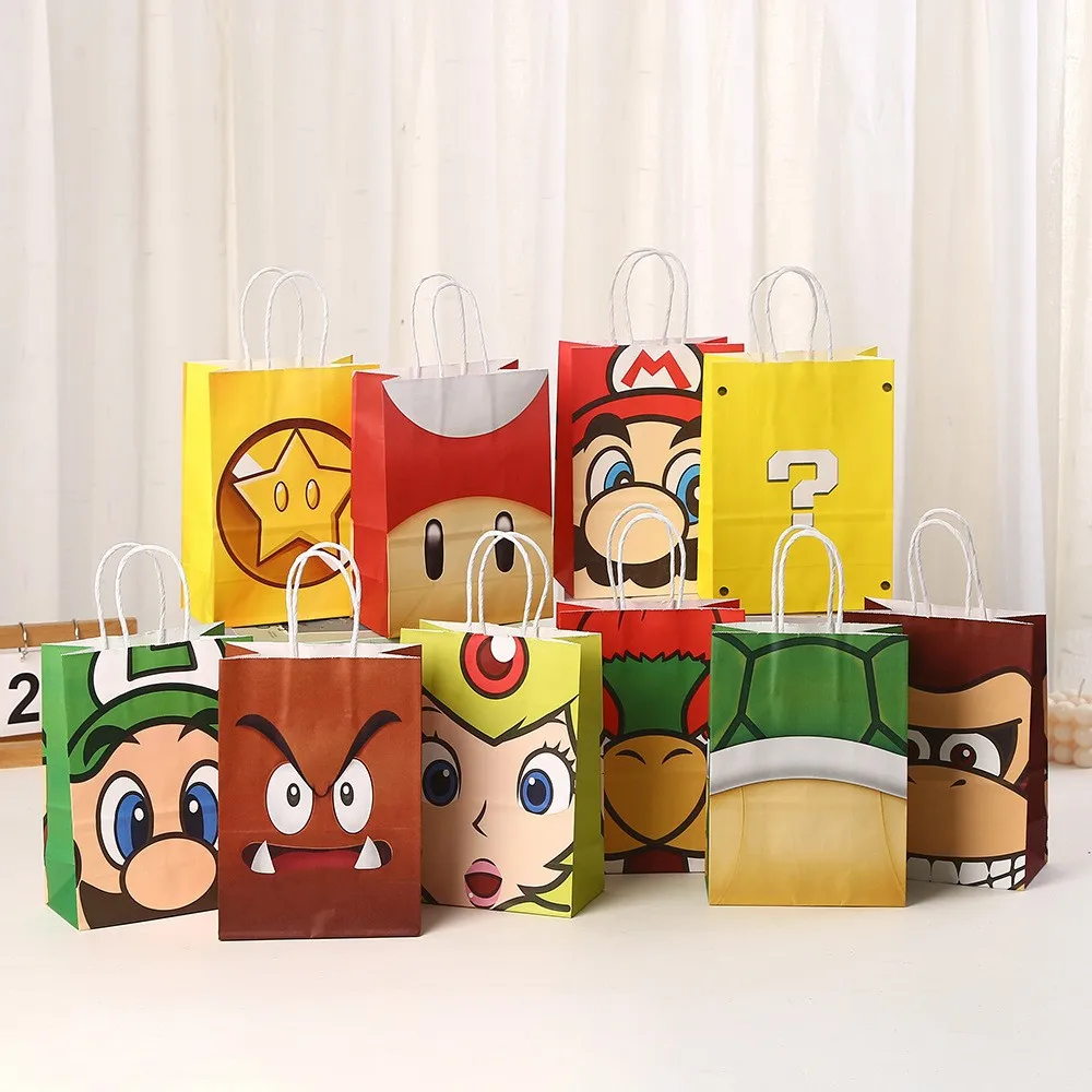 

10 штук Super Mario Game Party Gathering Favor Bag Theme Party Tote Paper Bag Candy Dessert Gift Packing Treat Bag Supplies