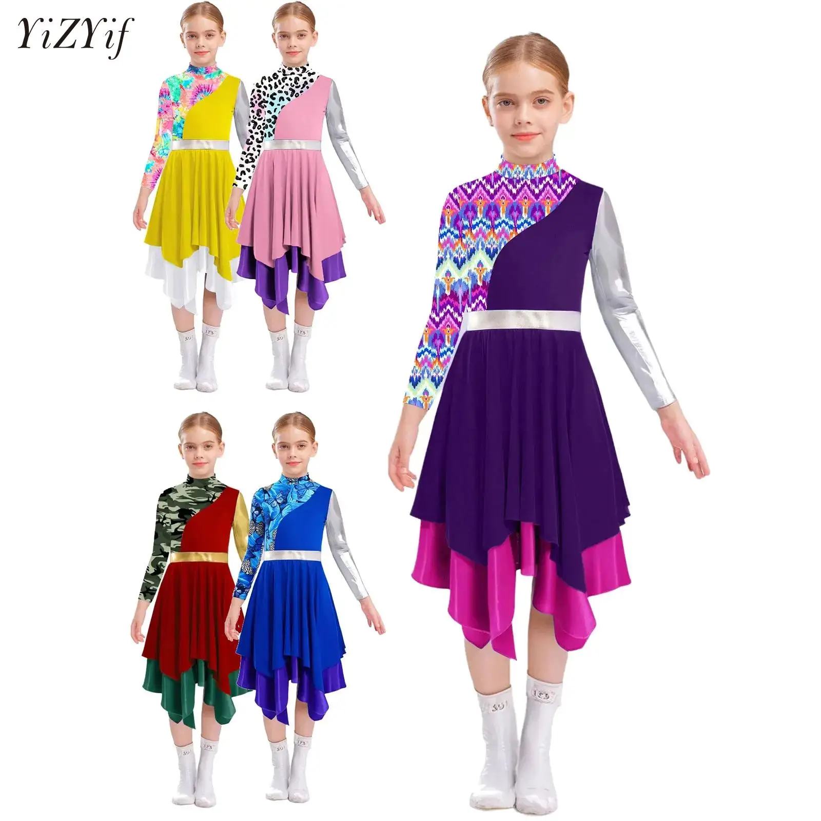 

Girls Modern Lyrical Liturgical Praise Dance Costume Praise Church Choir Dresses Irregular Hem Ballet Contemporary Dance Dress