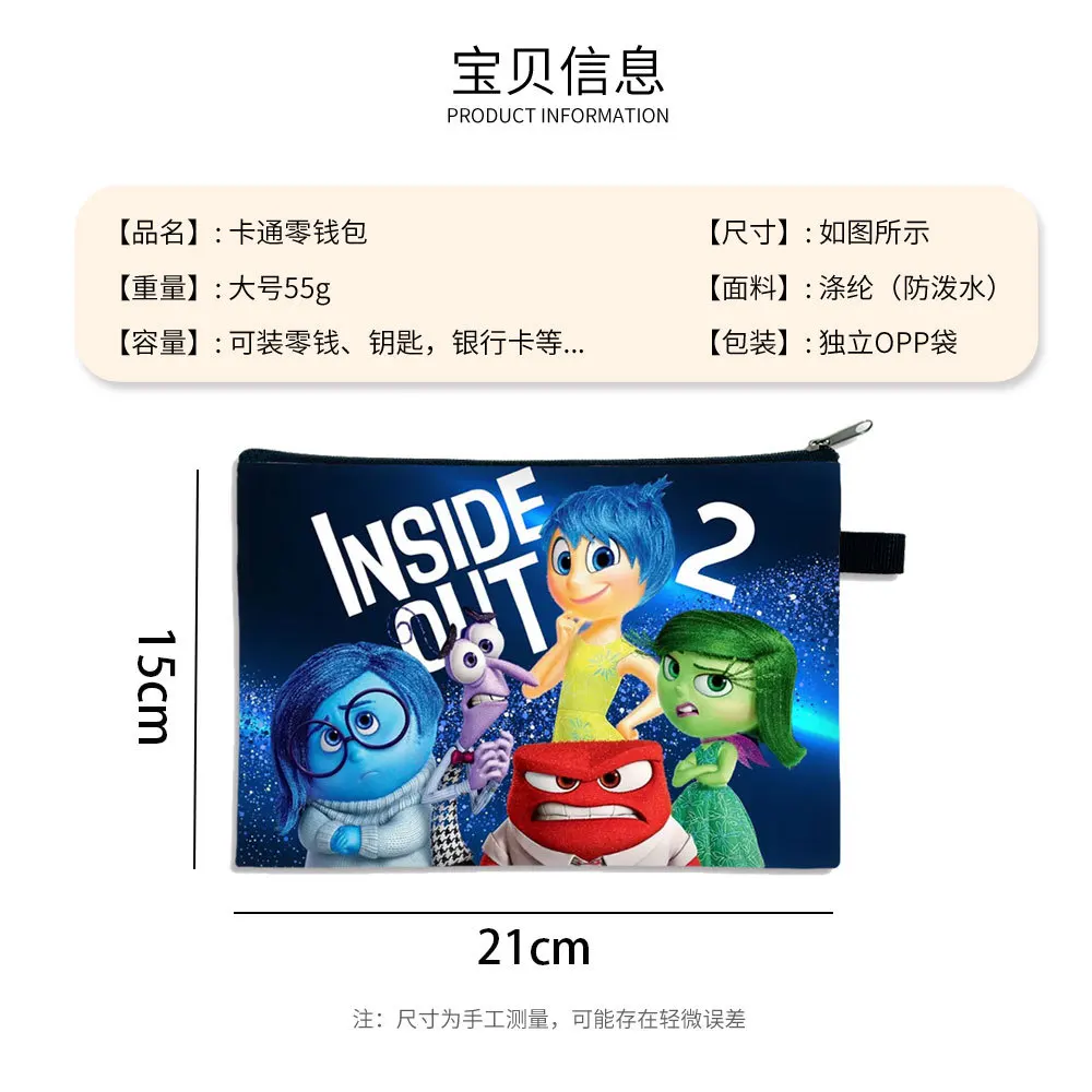 15 stylów Disney Inside Out 2 Cartoon Wallet Bing Bong Joy Sadness Anger Disgust Cute Anime Print Coin Purse Portable Storage Bag