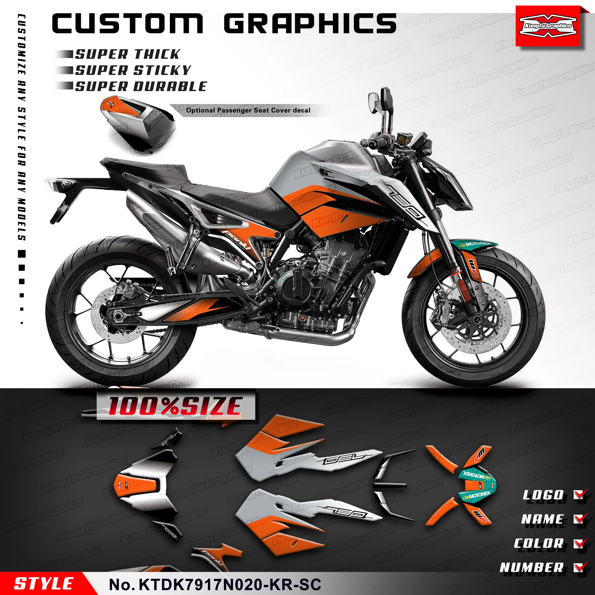 

KUNGFU GRAPHICS Stickers Complete Durable Vinyl for DUKE 790 2017 2018 2019 2020 2021 2022 2023 2024, KTDK7917N020-KR-SC