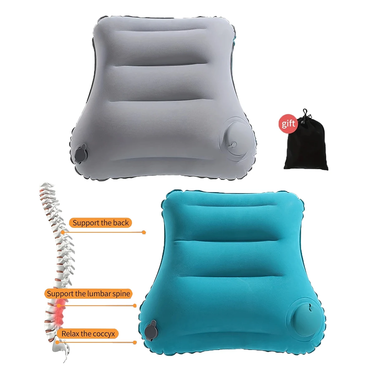 

1pc Ergonomic Inflatable Lumbar Support Pillow, Portable Pressure Relief Cushion for Office Chair, Travel Waist Protector