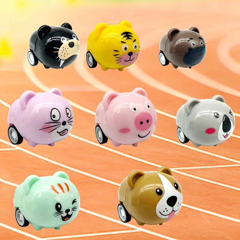 10Pcs Fun Mini Animal Pull Back Car Toys Kids Cute Cartoon Bear Panda Tiger Dog Cat Inertia Car Kindergarten Reward Small Gifts