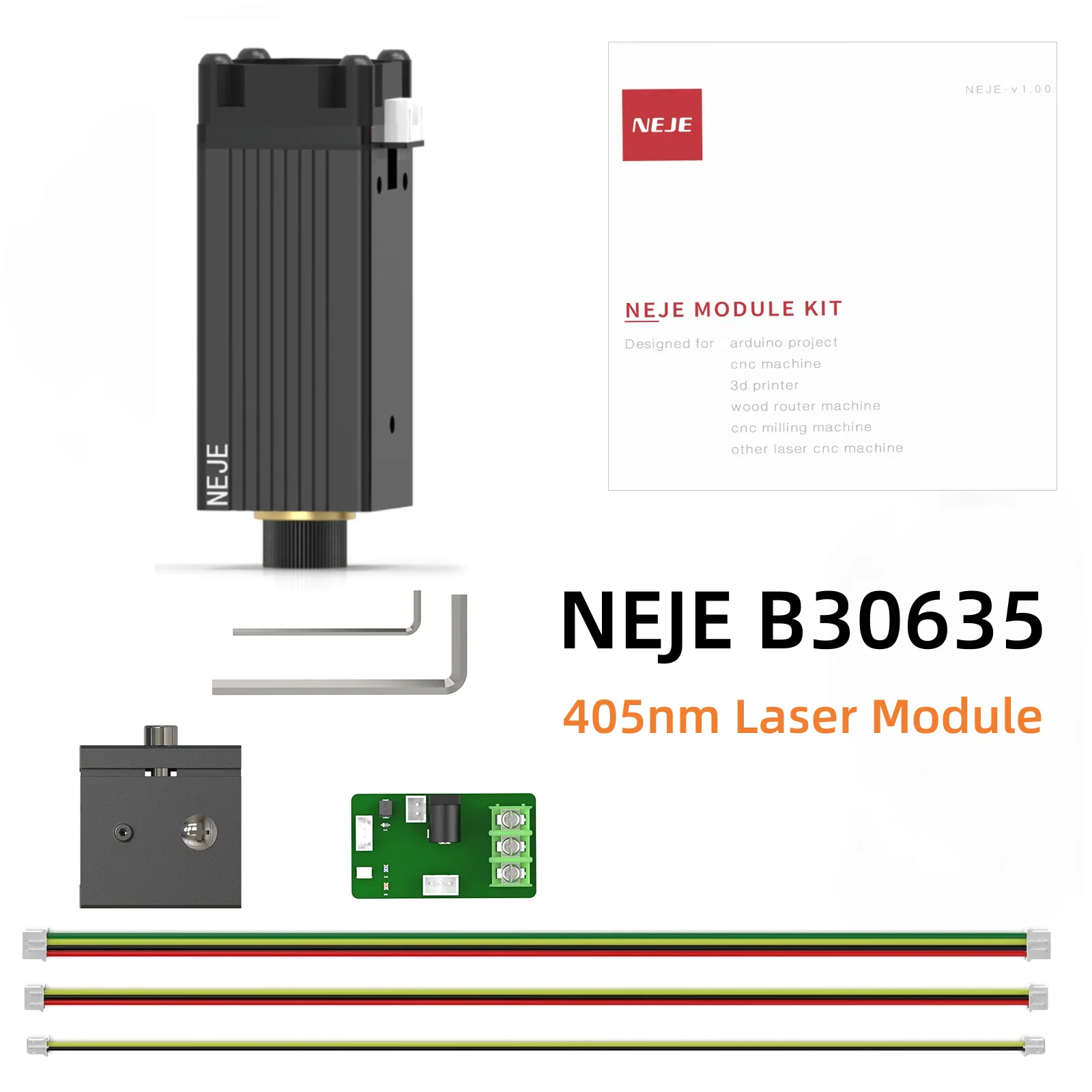 Imagem -04 - Neje 20w 405nm Kit Módulo Laser Corte Módulo de Gravação Cabeça Laser 450nm Luz Azul com Modulação Ttl Pwm para Criação Diy