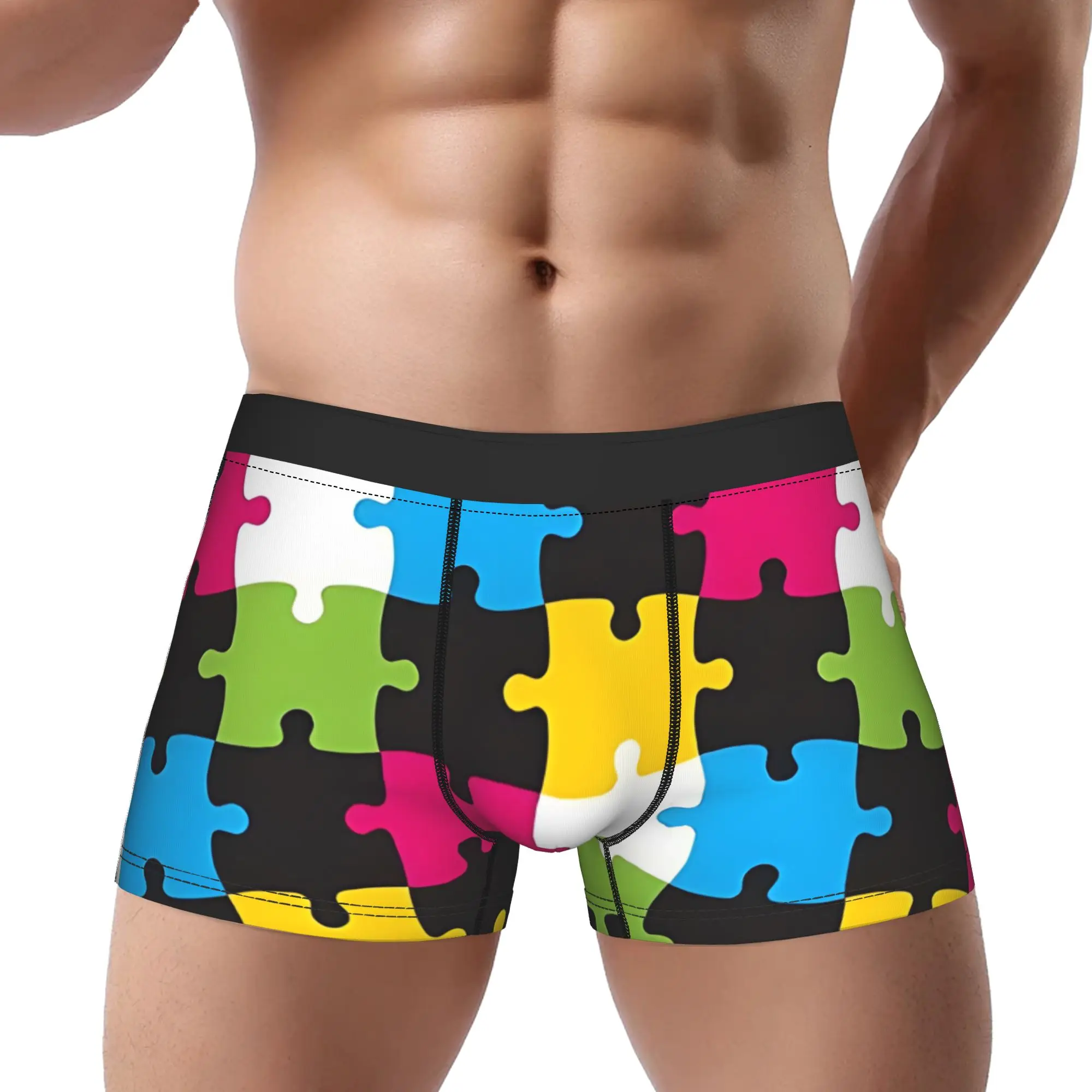 Jigsaw Puzzle Pattern Underpants Breathbale Panties Men's Underwear Puzzle Ventilate Shorts Boxer Briefs