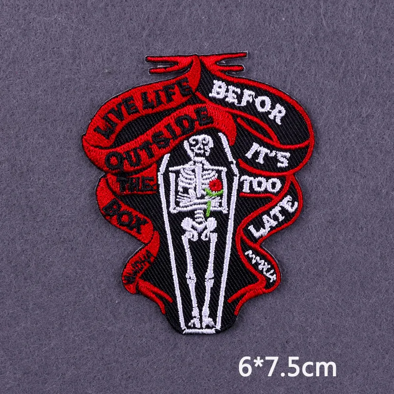 Flamme Schädel Patch Kleidung Punk Bestickt Patches Für Kleidung Eisen Auf Patch Auf Kleidung Thermoadhesive Patches Jacke Abzeichen DIY – Detail 38