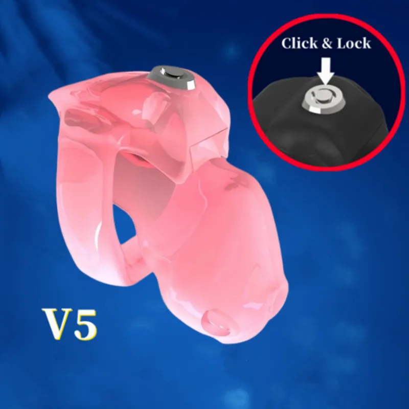 HT-V5 Pink Chastity Cage Male Lightweight Resin Chastity Detachment Lock BDSM 5 Sizes Cock Cage Penis Lock Sextoys For Man Adult