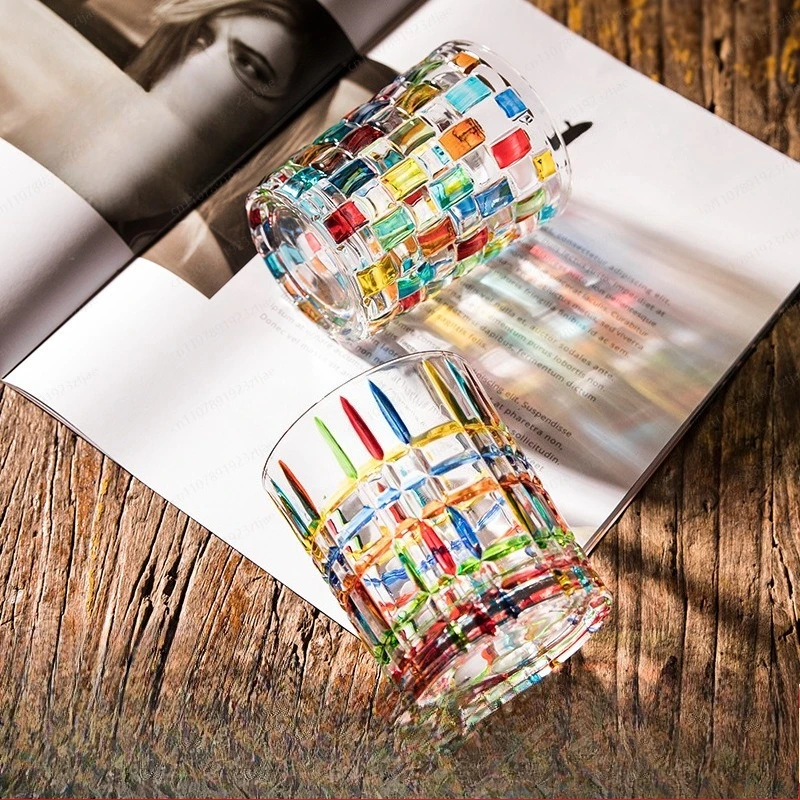 European-style contrasting whiskey glass hand-painted colored glass creative painted water cup bar spirit cup foreign wine cup