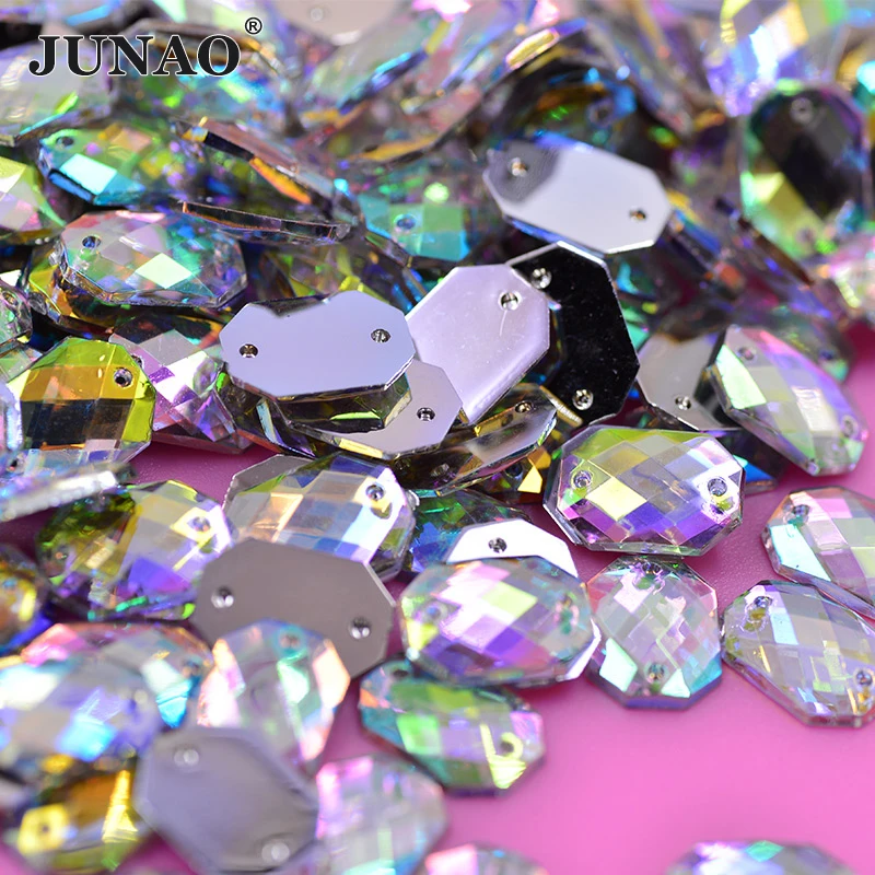 JUNAO 500 قطعة 10*14 مللي متر كريستال AB مربع مثمنة الشكل الراين الخياطة الاكريليك أحجار الكريستال زين DIY بها بنفسك الزفاف