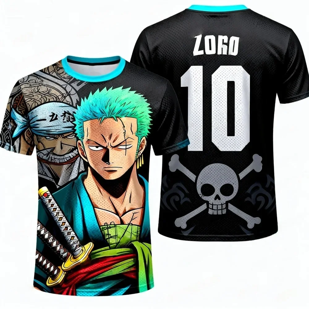 One Piece Zoro Anime  Soccer Jersey For Kids Boys Girls Quick Dry Breathable Match Training Fan Sports Short Sleeve Tops