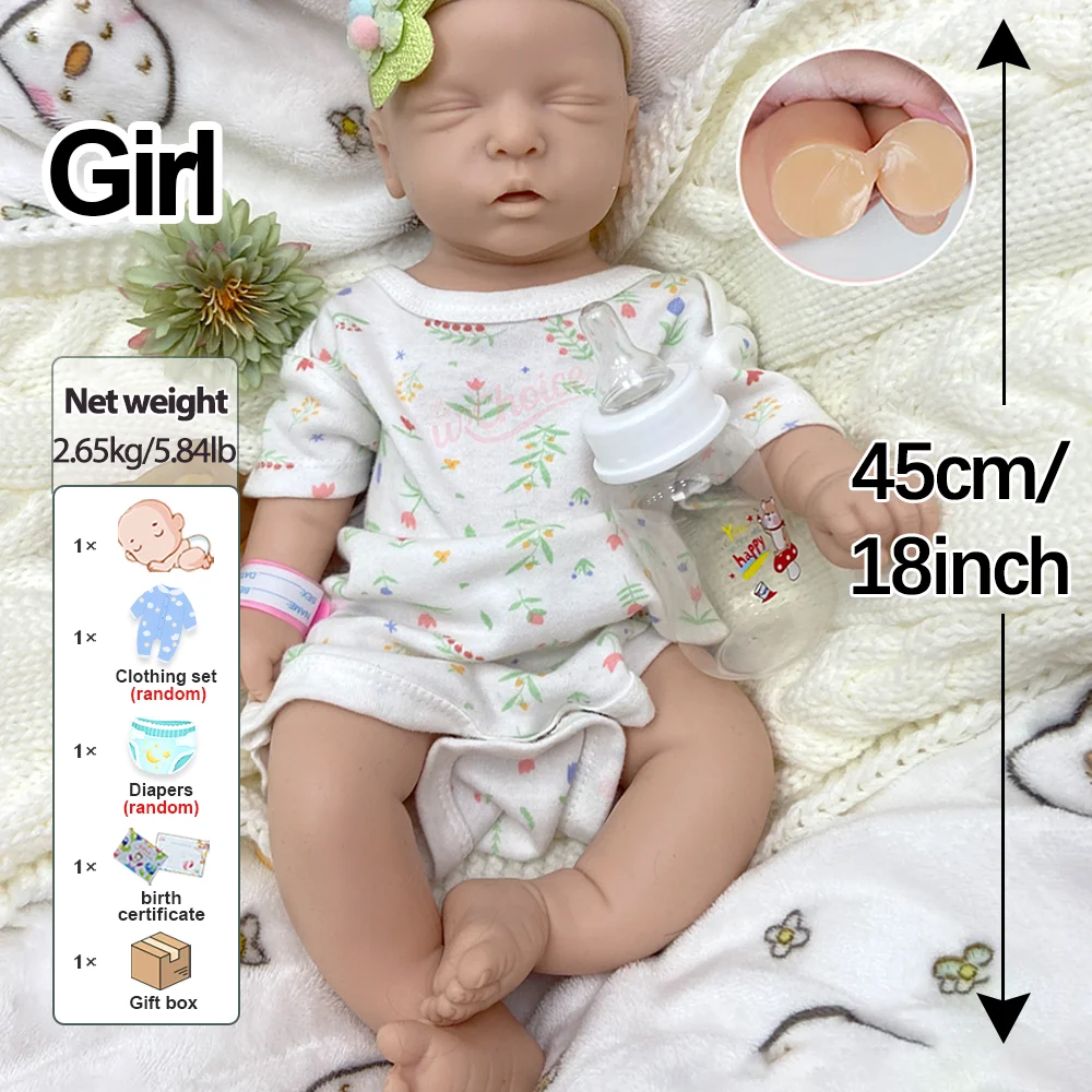 18-calowa lalka Reborn, ręcznie malowana silikonowa lalka Reborn, realistyczna lalka noworodek dla dziewczynek, kolekcjonerska lalka artystyczna dla entuzjastów Reborn.