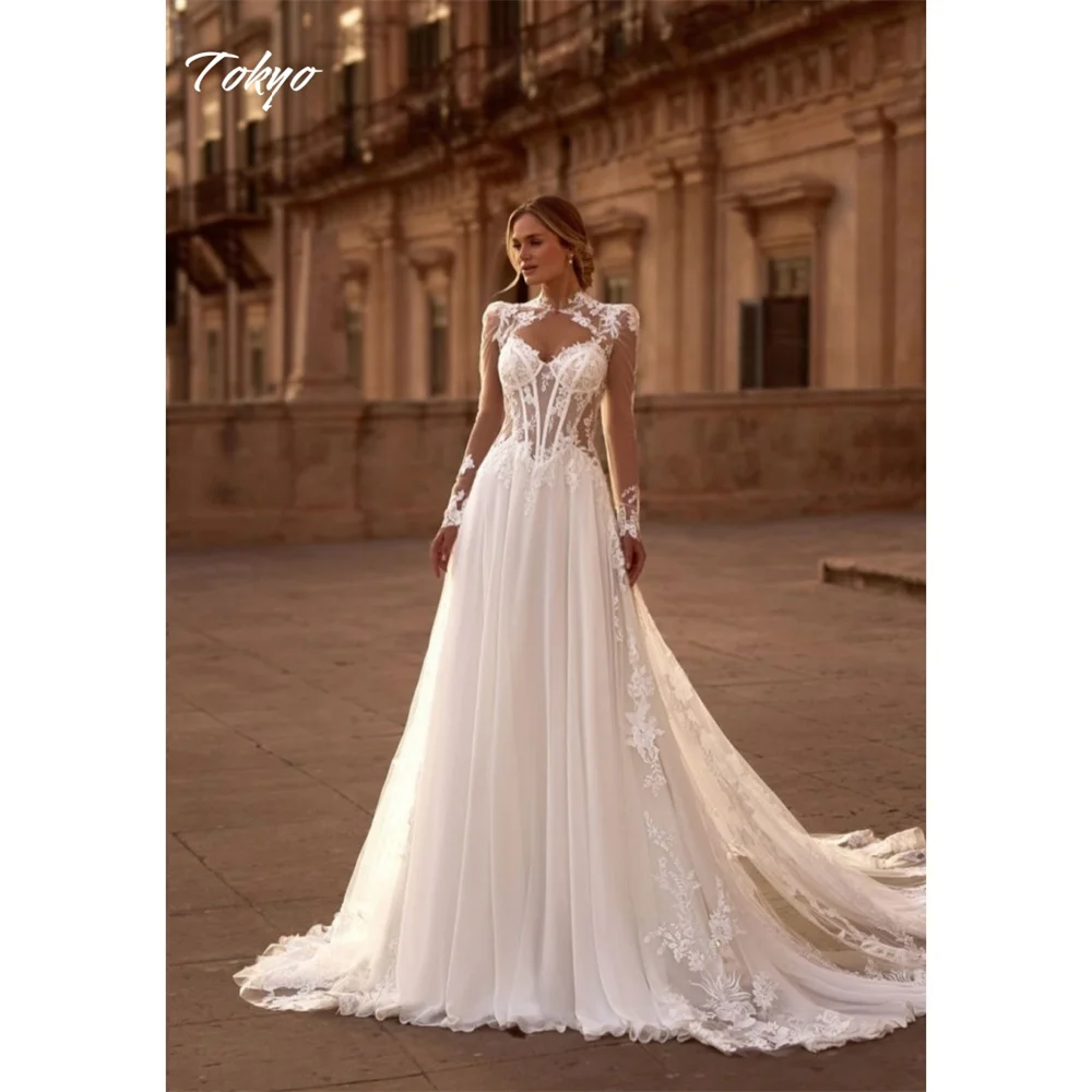 Tokyo – robe de mariée blanche personnalisée, bretelles Spaghetti, manches détachables, ligne a, robe de mariée élégante avec traîne Court