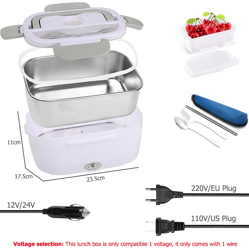 Electric Lunch Box Stainless Steel Office School 220V 110V Fast Heating Food Warmer Container 12V 24V Car Truck EU US Plug Set