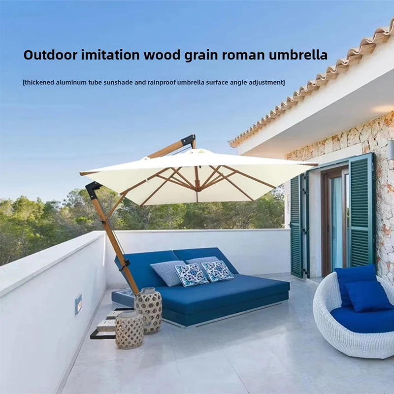 10FT Offset Cantilever Patio Umbrella LED Lights Double Tier Outdoor Garden Parasol Crank Sunshade Umbrella Red