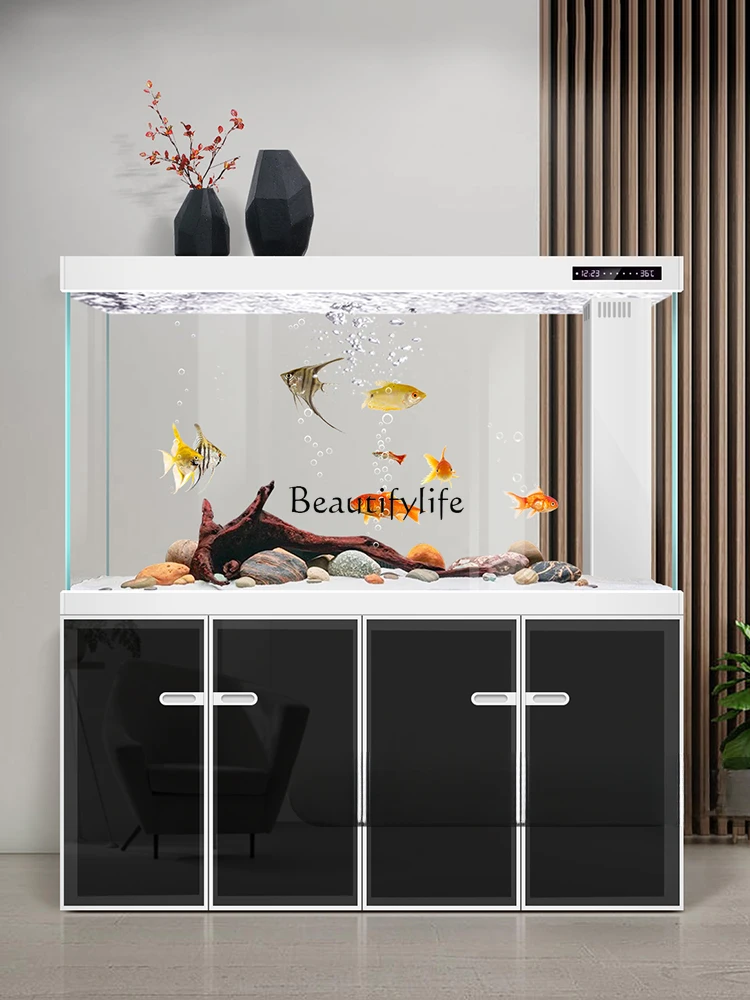 Living Room Super White Glass Fish Tank Light Luxury Rectangular Cylinder Circulating Floor Vertical Aquarium