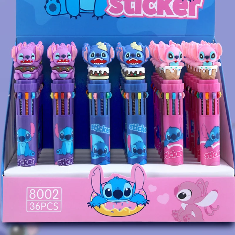 Disney Stitch 36 stks Balpen Cartoon 10 Kleur Marker 0.7mm Kids Graffiti Veelkleurige handbediende Pen Studenten Leren Briefpapier