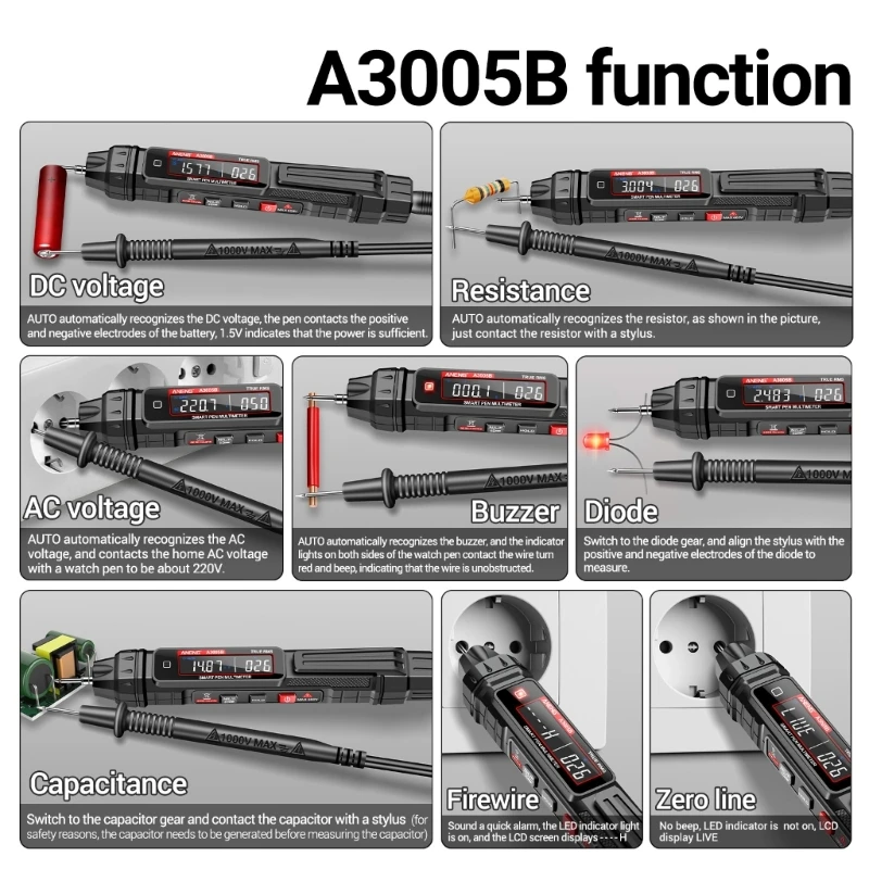 디지털 멀티 미터 펜 유형 미터 A3005B 전압계 자동 범위 전압 테스터 백라이트-손전등 감도 Dropship