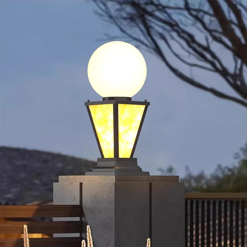 Outdoor Waterproof Imitation Marble Spherical Column Head Lamp for Villa Entrance Balcony Courtyard Wall Lighting