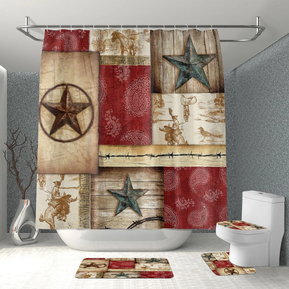 

Antique wood Grain Shower Curtain antique icon Waterproof floor Mat toilet Mat bathroom Decorative Curtain