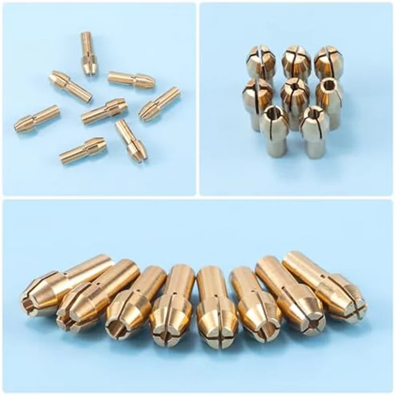 

AA81-10 Pcs Drill Chuck Collet Set Kit Parts 1/32 Inch To 1/8 Inch Brass Quick Rotating Drill Nut Replacement 4485 4486 Keyless