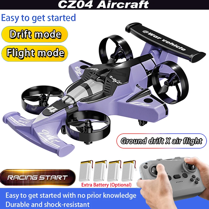 Nouveau CZ04 Mini avion RC Land-Air double usage quadrirotor dérive Racer 2 en 1 Drone modèle d'avion à voilure fixe jouet pour enfants cadeau