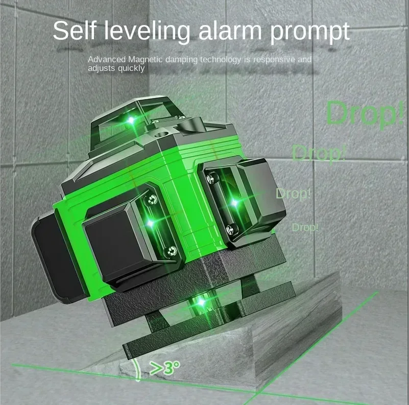 3D/4D 16 Lines Laser Level Tool Vertical Horizontal Lines with 3° Self-Leveling Function 360° Laser Level With Green Light