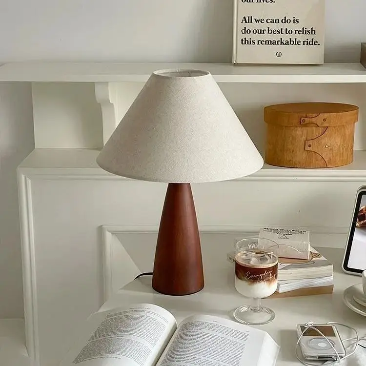 

Solid Wood Retro fabric desk lamp Indoor decor Atmosphere Bedroom Bedside living room Tea Room Study Lamp