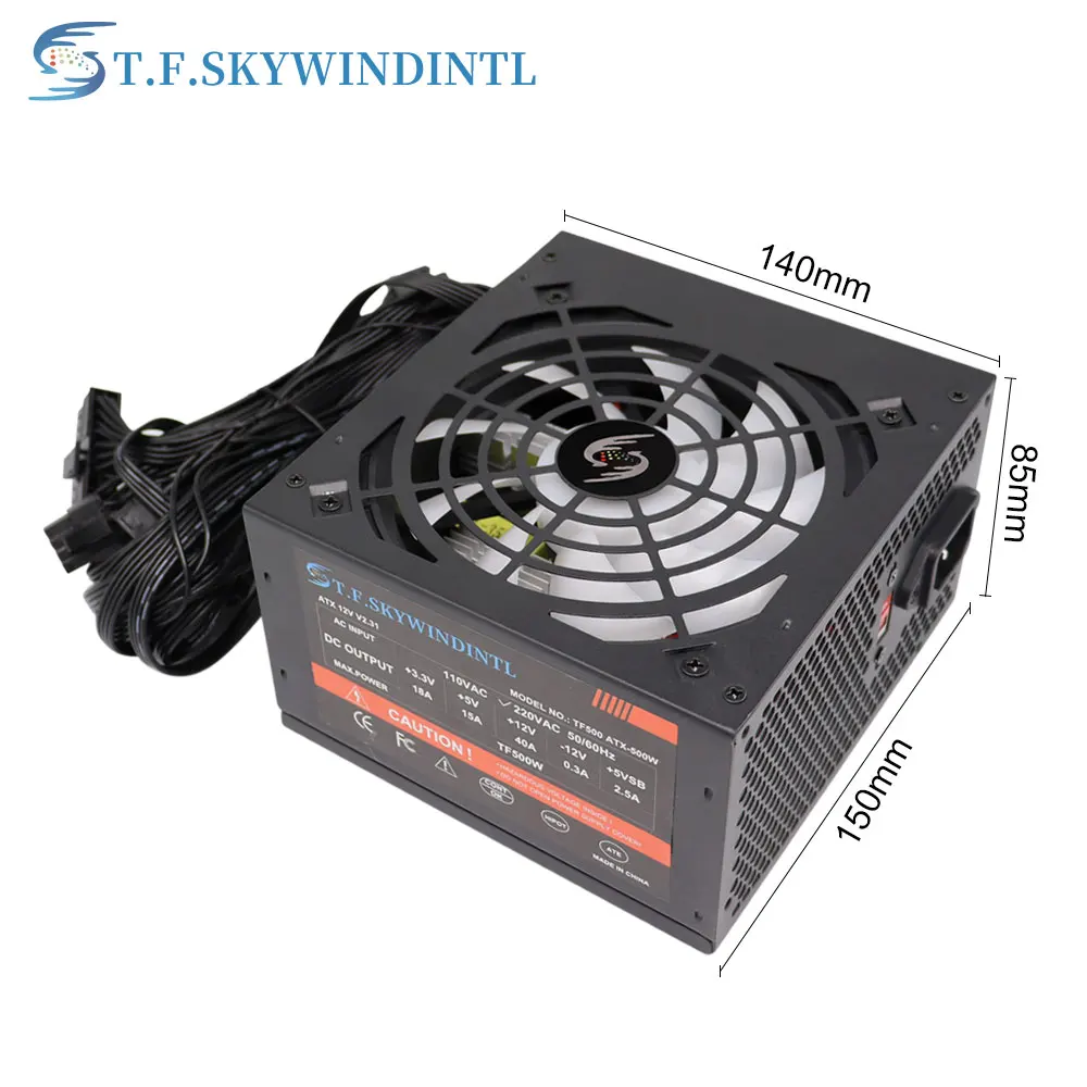 500W PSU Power For Desktop SATA ATX 12V Gaming PC Power Supply 24Pin 500Walt 18 LED Silent Fan New Computer Power Supply For BTC