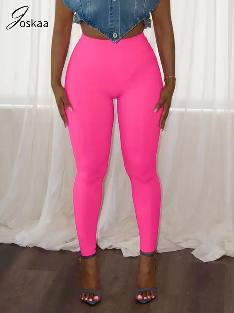

Joskaa 2025 Women's Sexy High Waist Pants Casual Sporty Solid Color Slim Fit Bodycon Trousers Female Bottoms Y2K Clubwear