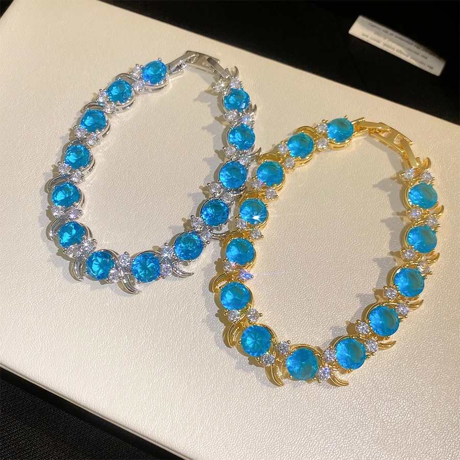 Continuous Blue Rhinestone Bracelet  for Women Versatile and Sparkling  Evening Gowns and Party Outfits Luxury Designer Jewelry