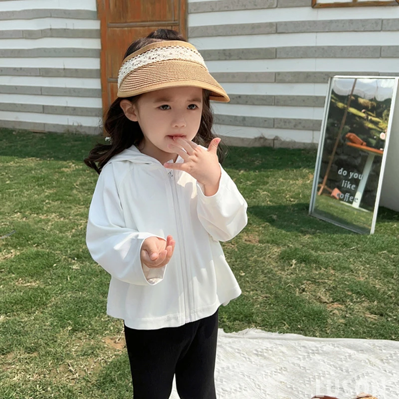 UPF50+Infant Hooded Children\'s Sunscreen Clothing UV Protection Loose Coat 2024 Summer Baby Boys Girls Ice Silk Thin Top