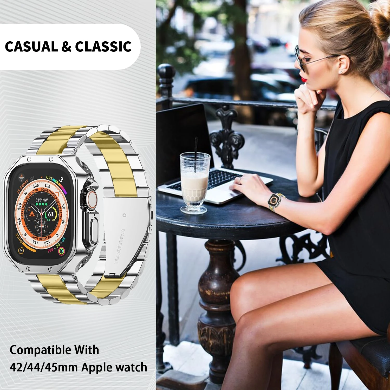 pulseira de metal para Apple Watch Band Ultra 2 49mm 45mm 44mm 42mm 41mm 40mm 38mm pulsera de acero inoxidable iWatch SE 9 8 7 6 5 4 3 2