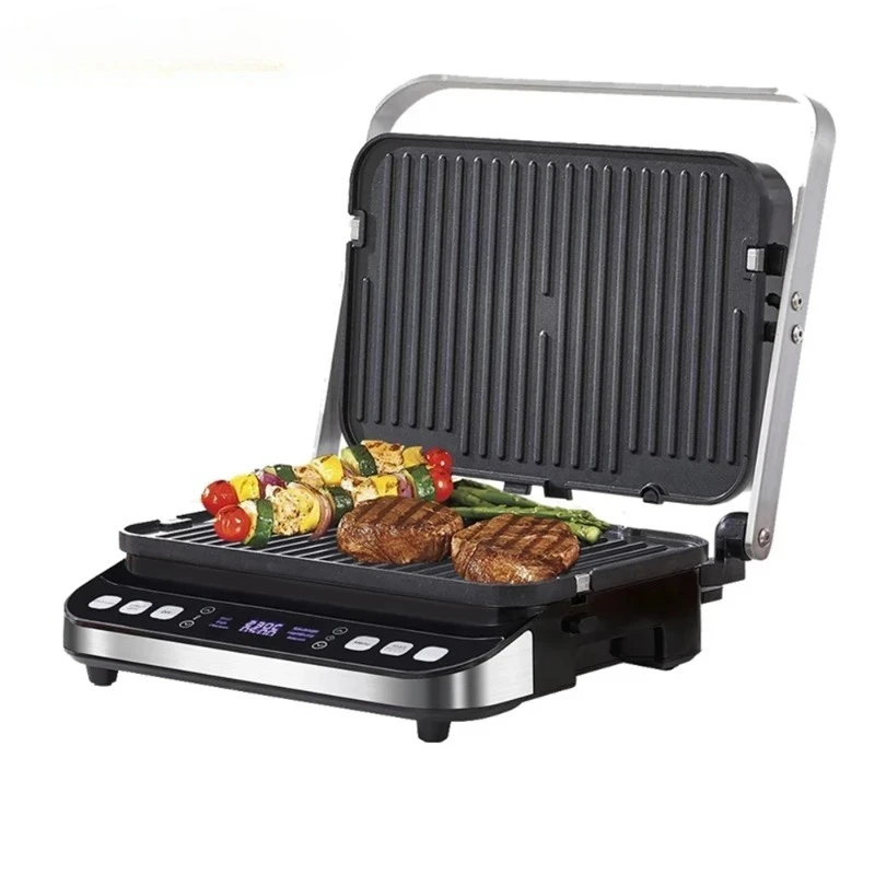 BioloMix 2000W Electric Contact Grill Digital Griddle and Panini Press, Optional Waffle Maker Plates, Opens 180 Degree Barbecue