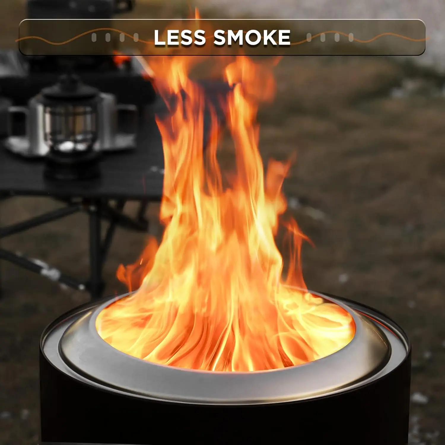 19 Inch Smokeless Fire Pit for Outdoor Wood Burning, Portable 304 Stainless Steel Camping Stove with Stand, Removable Ash Pan