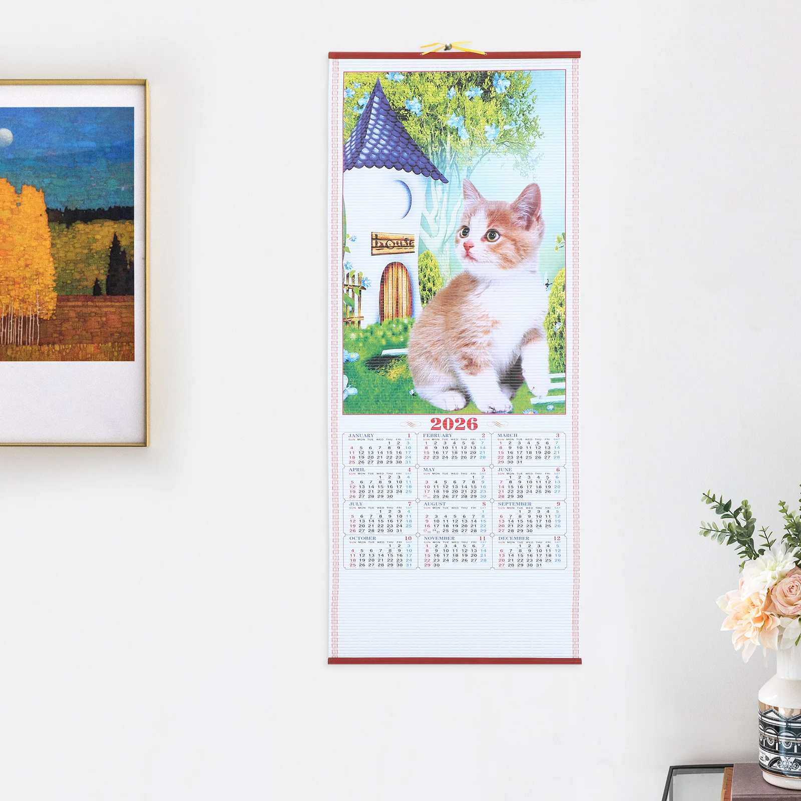 2026 الحصان سنة التقويم فو الروطان معلقة التمرير القمري جدار ديكور للمنزل مكتب الصينية زودياك المسيل للدموع الفن طباعة كبيرة #1