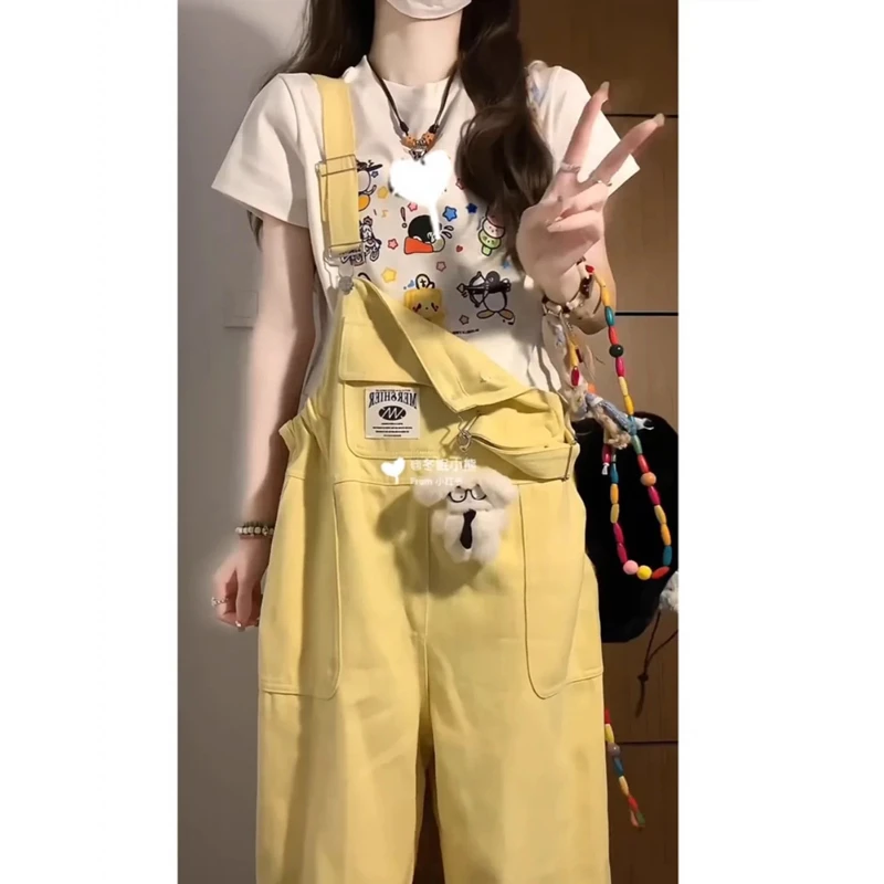 Japanese Sle Loose Overalls Girls Summer Clothes 2026 New Middle High School Students Casual Pants High Waist Long Trousers