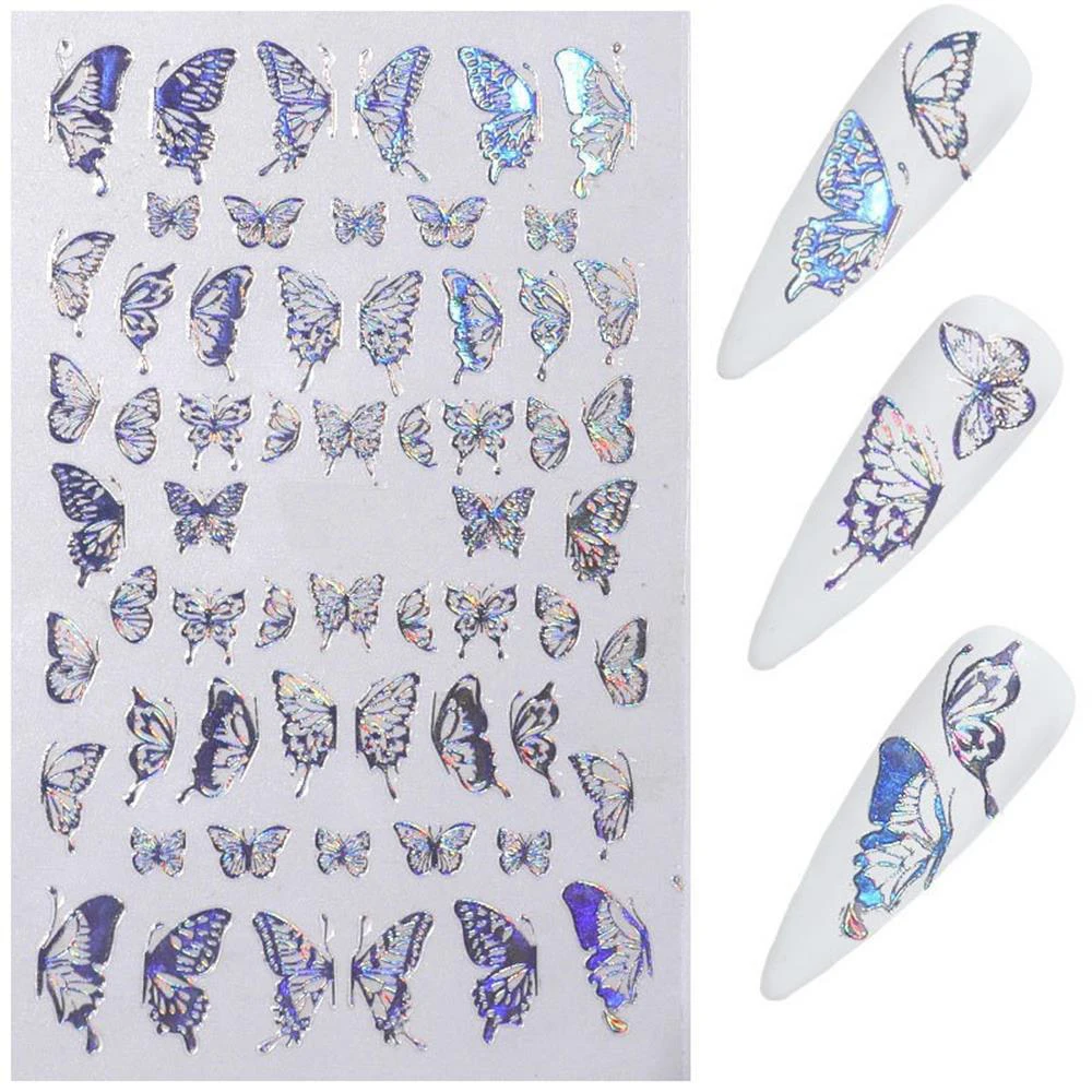 

4 Silver Butterfly Nail Stickers – French Style Silver Butterfly 3D Elegant Nail Art Decals, Perfect for Home & Salon Manicure