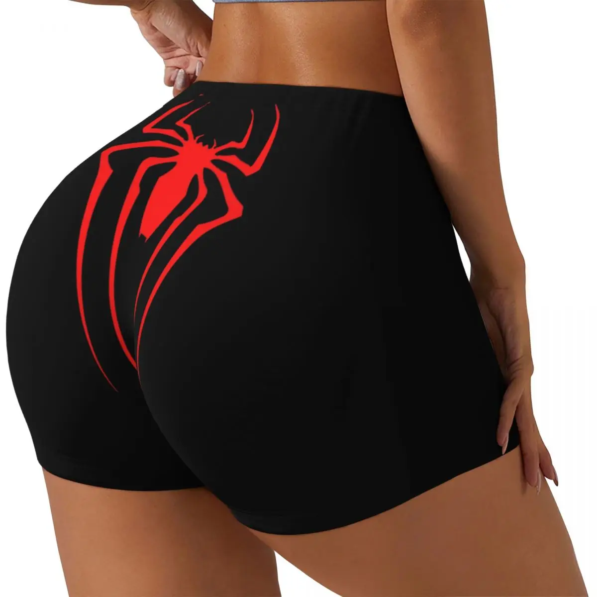 Custom Red Spider Man Gym Biker Running Shorts Women's Workout Yoga Shorts