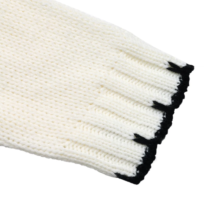 Pull à col ras du cou ajouré pour femme, couleur crème, blanc, noir, contraste, tricot torsadé, manches longues, automne hiver, décontracté, coupe ample