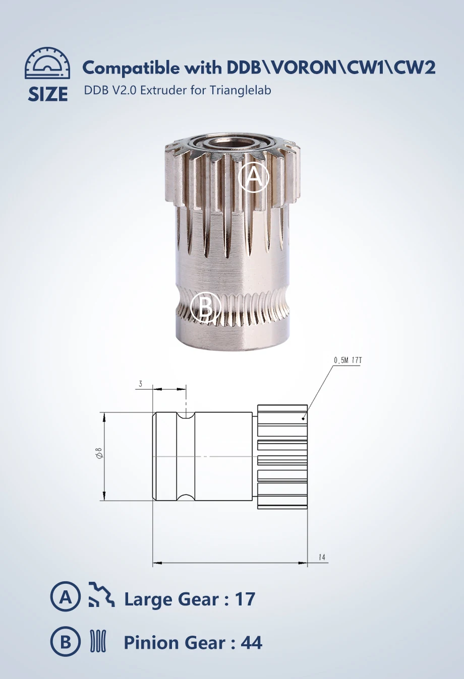 Trianglelab IDG GEAR KIT Integrierte Welle, Direktantriebsgetriebe, gehärteter Stahl, Nickelbeschichtung für DDB Voron Cw1 Cw2 Extruder – Detail 4