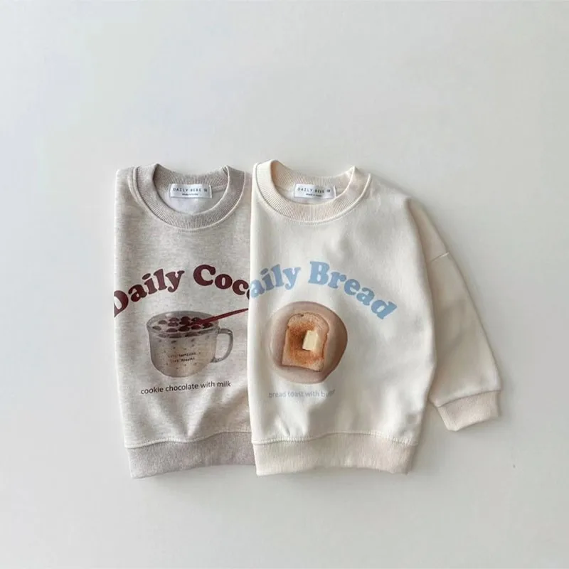 Infant Autumn Loose Cartoon Sweatshirts Baby Girls Fashion Bread Long Sleeves Tops Toddler Boys New All-match Cotton Tees