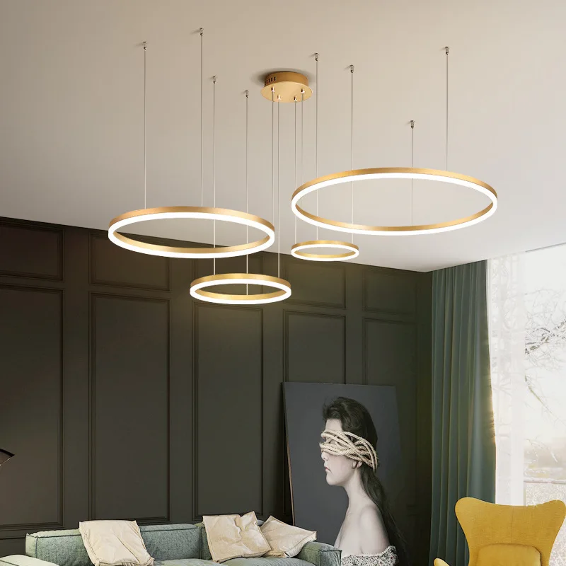 Modern 5 Ring Led Chandelier Dimmable Gold Black Brown for Bedroom Living Room Pendant Lamps Lighting Suspension Design Fixtures