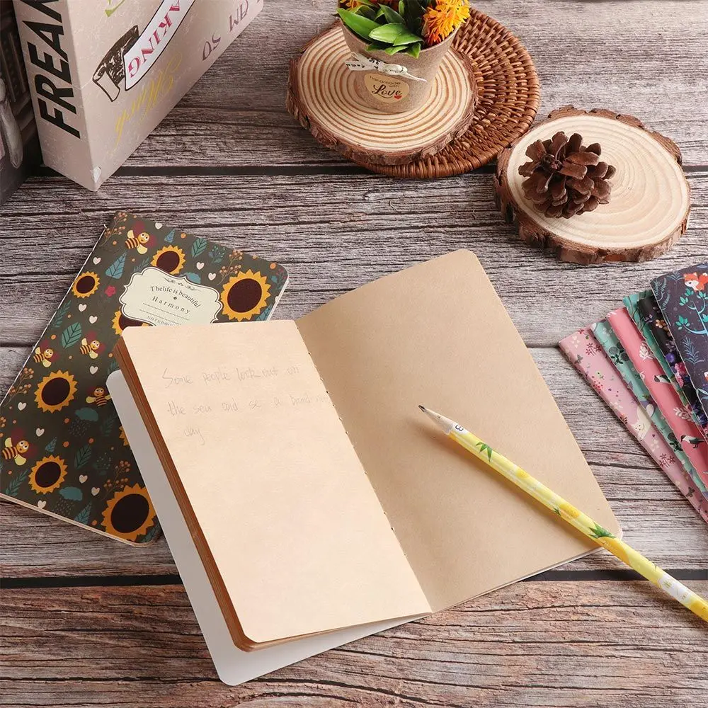 1PC Office Supplies Diarybook Hand-painted Sketchbook Color Notebooks Kraft Paper Notebook 48K Workbooks Notepad