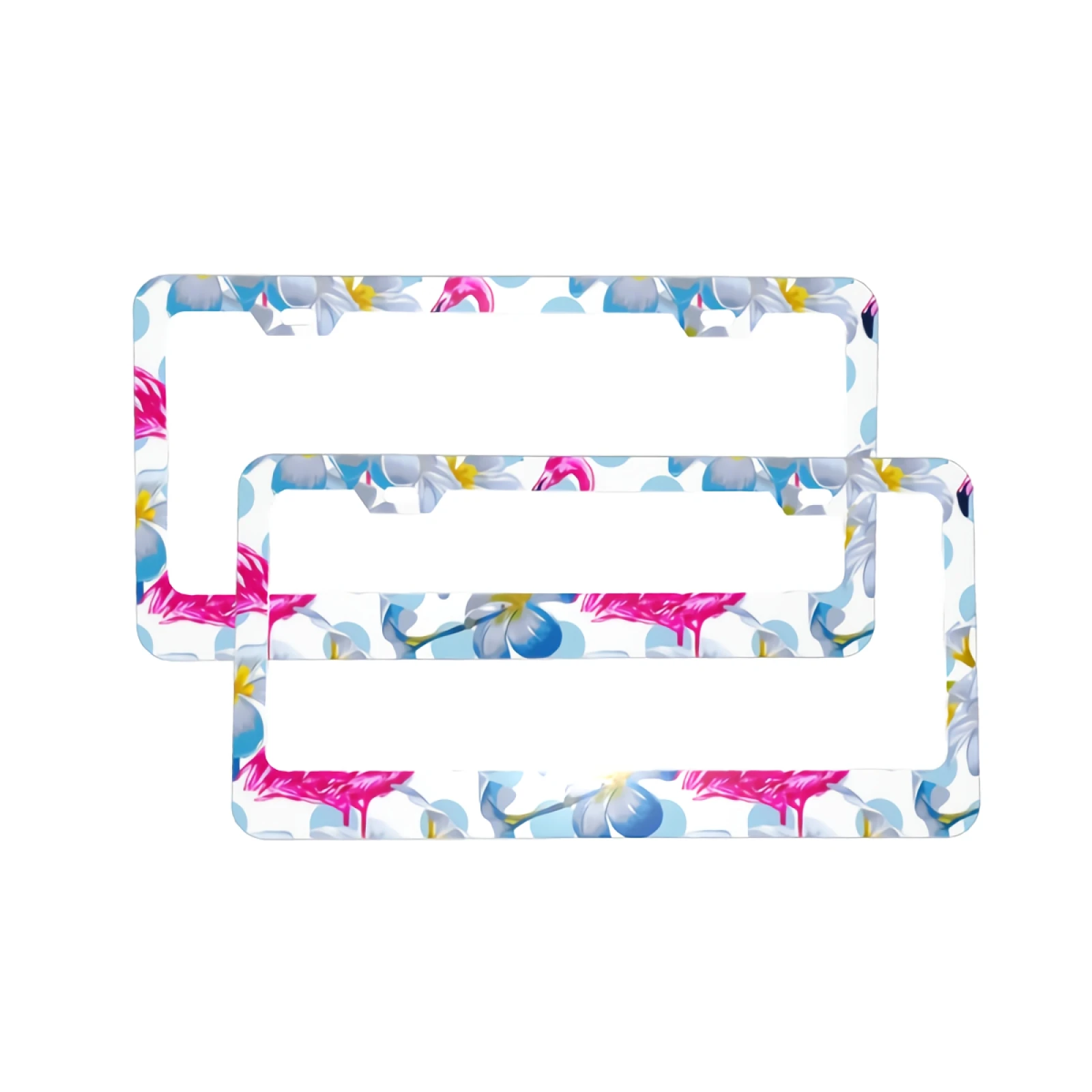 Floral Flamingo License Plate Frames Set of 2 Aluminum Car Tag Covers Holders Auto Car Standard 12